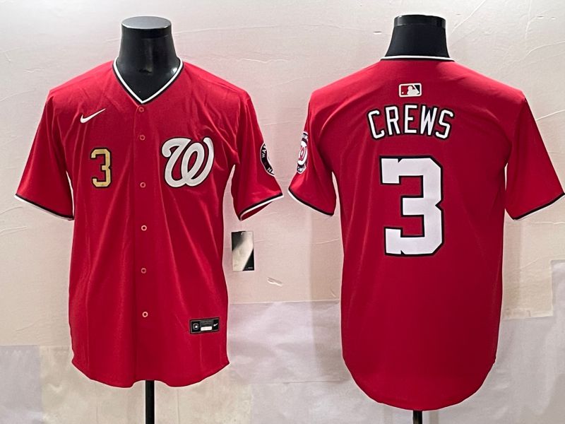 Men 2025 Washington Nationals #3 Crews Red Game Nike MLB Jersey style 4